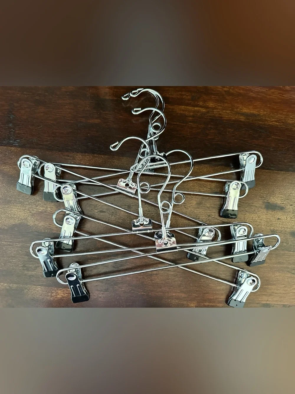 Lot of 6 Chrome Metal Skirt/Pant Hanger with Clip - Silver